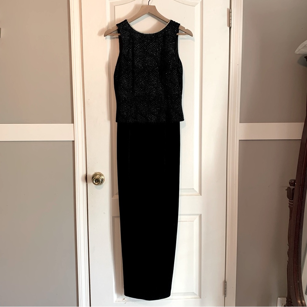 VTG Scott McClintock Black Velvet Sparkle Formal Maxi Dress Sz 8 Prom Fairy EUC